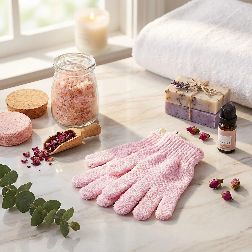 Soft textured bath gloves
