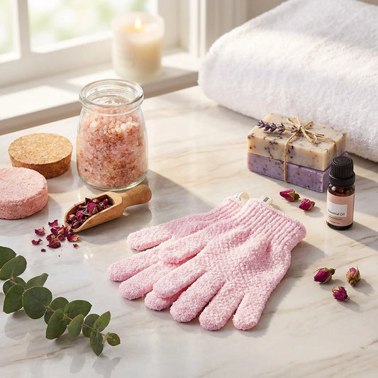Soft textured bath gloves