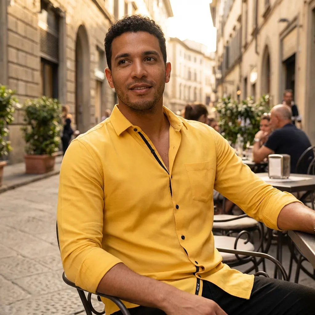 Men's Solid Satin Stylish Casual Shirt Yellow