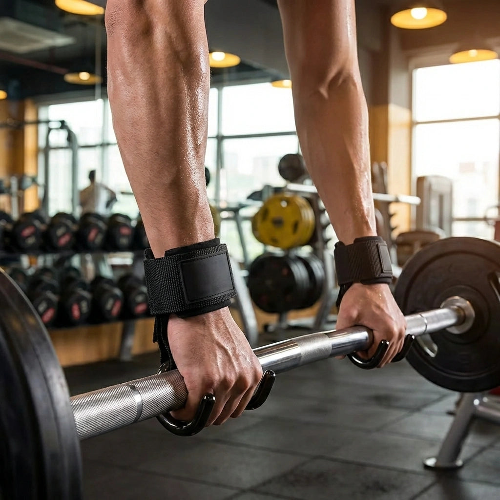 Weight Lifting Rod Hooks Wrist Support (Pair of 1)