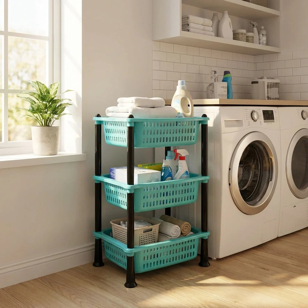 3 Layer Squre Kitchen Trolley Basket