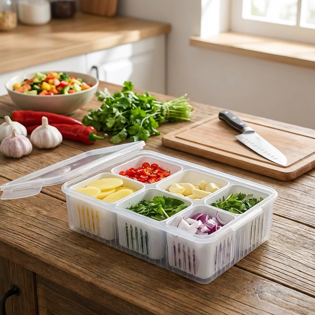 6 Grid Fridge Storage Boxes Containers