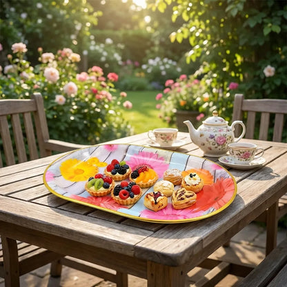 Plastic Flower Printed Design Serving Tray