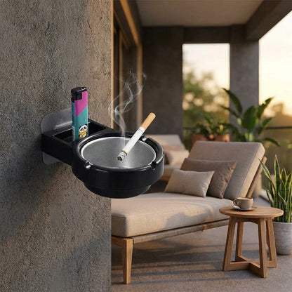 Stainless Steel Wall-Mounted Ashtray & Cigarette Lighter Storage Rack