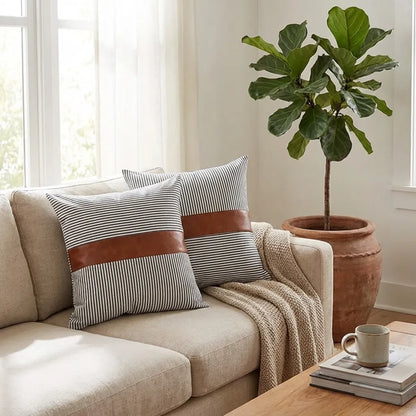 Leather & Cotton Pillow Covers