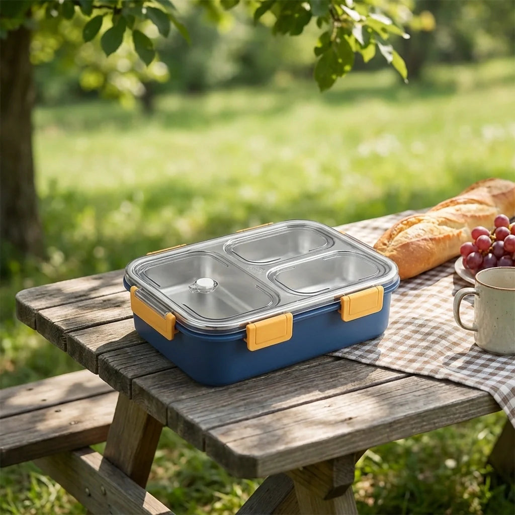 3-Compartment Steel Lunch Box