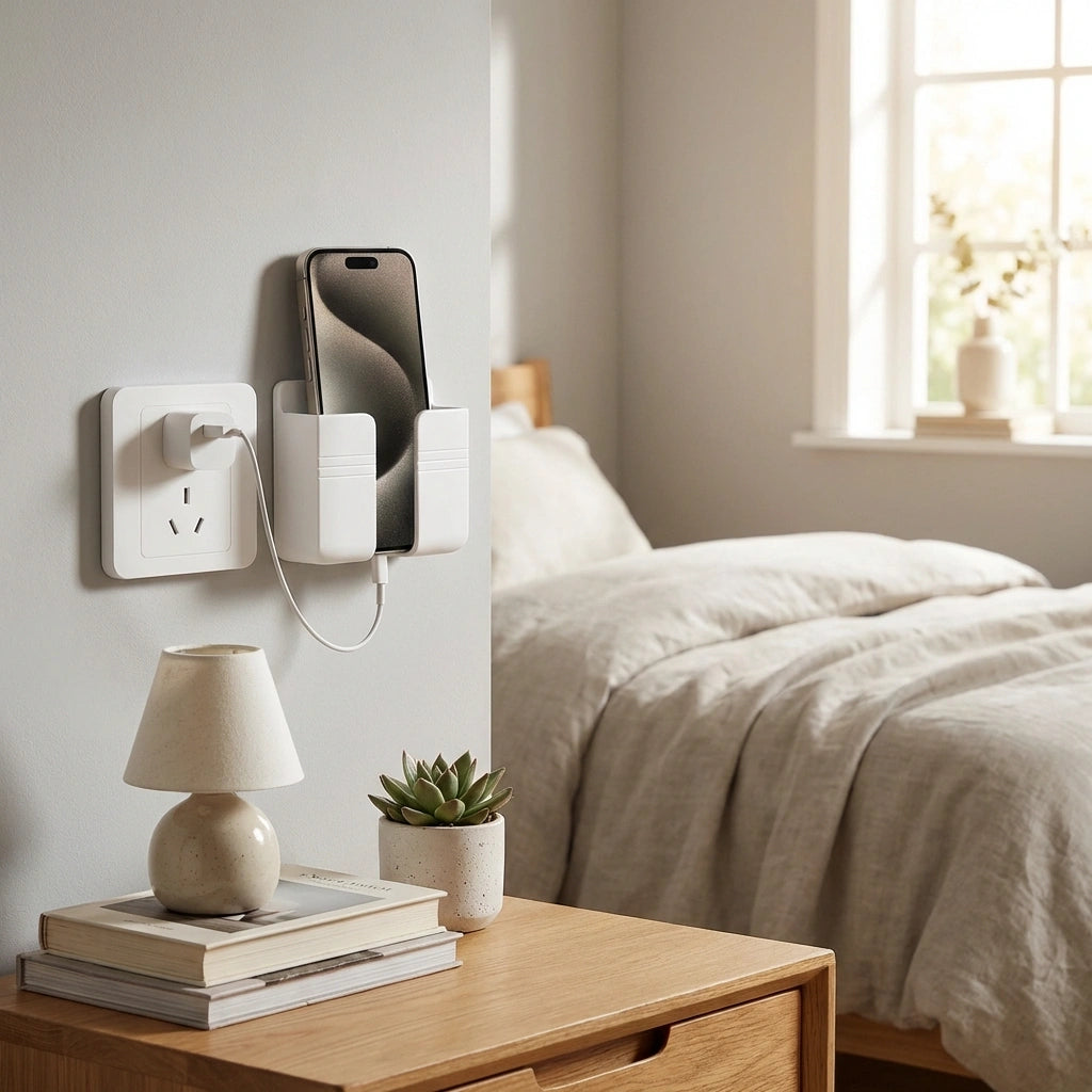Wall Mounted Mobile Holder With Adhesive Strips& Charging Holder