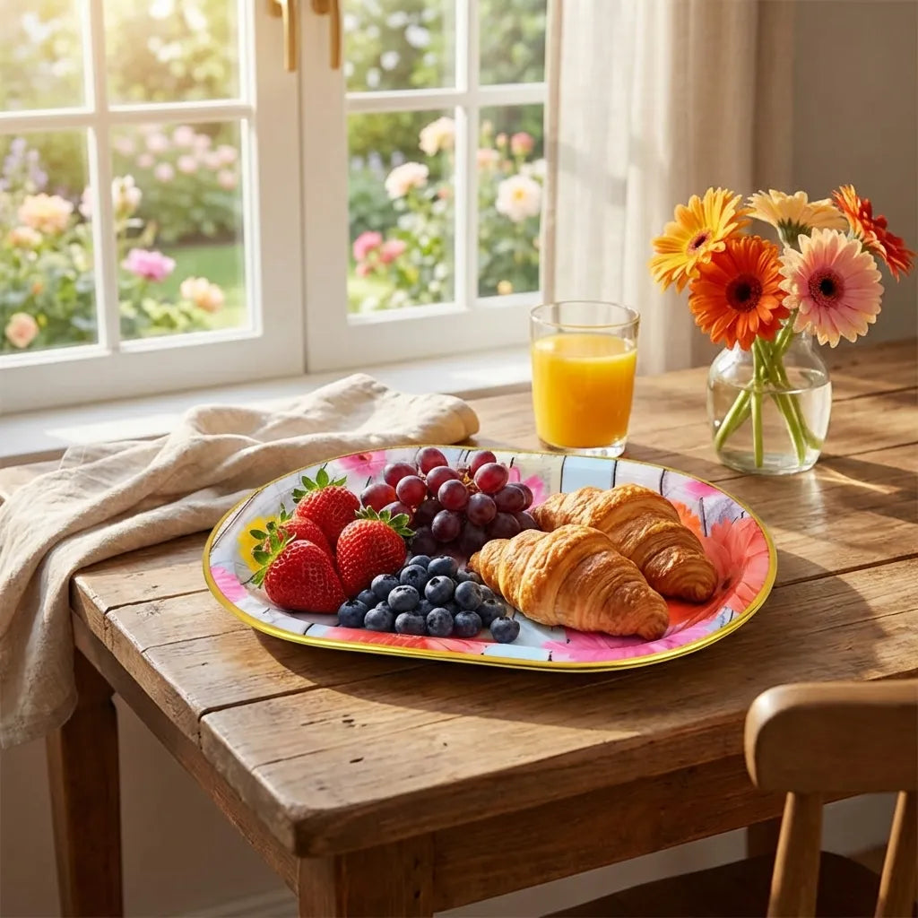 Plastic Flower Printed Design Serving Tray
