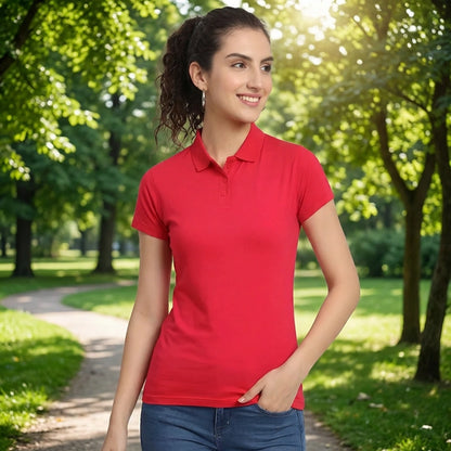 Red Cotton Blend Polo Neck Tshirt