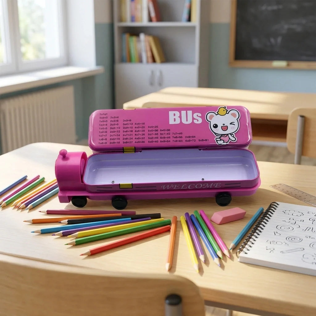 Metal Bus Compass Pencil Box