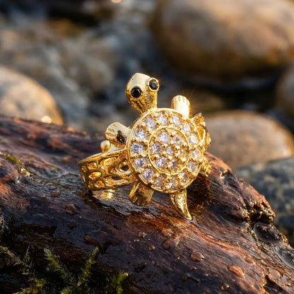 Panchdhatu Zircon Studded Turtle Meru Ring Set of 2