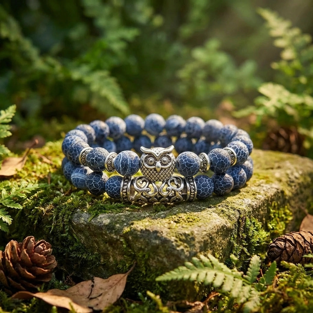 Natural Stone Owl Bracelet