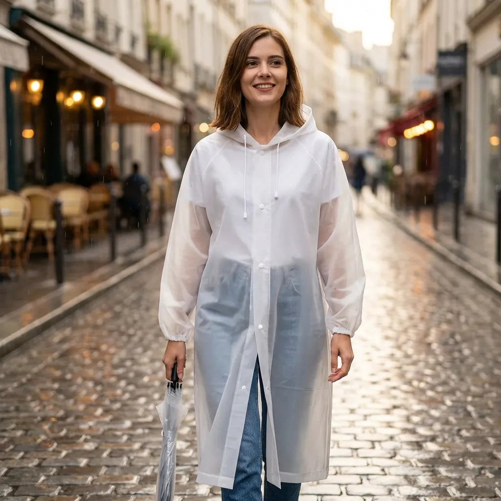 Unisex Hooded Button- Raincoat - Reusable for Adults