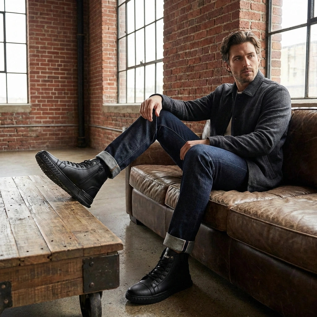 Men's Black Korean Style Sneakers Boot