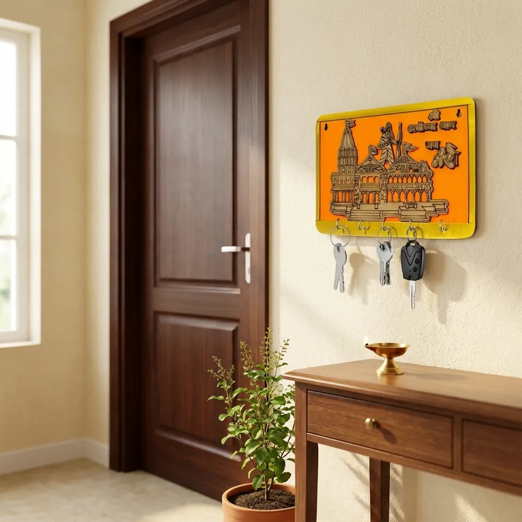 Shree Ram Mandir Ayodhya Model Wooden Key Holder