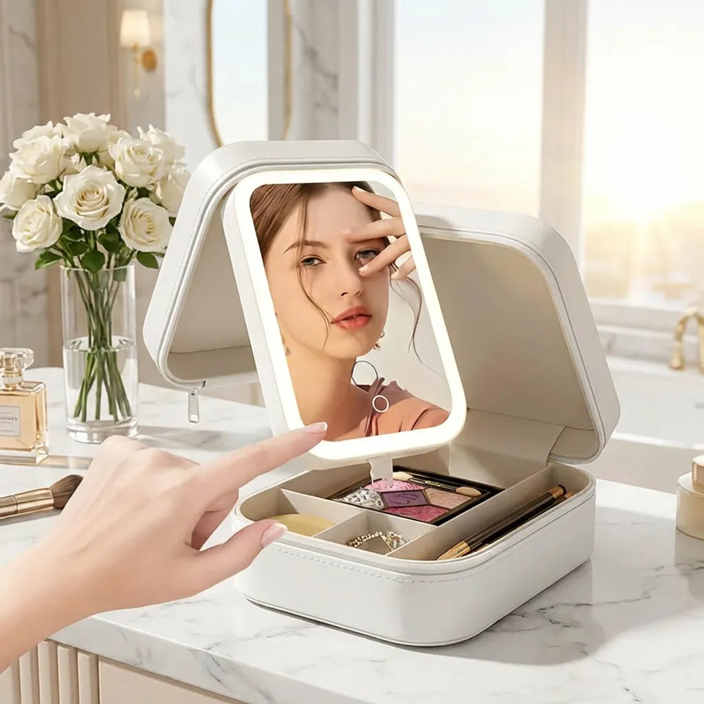 White Jewelry Box with LED Mirror