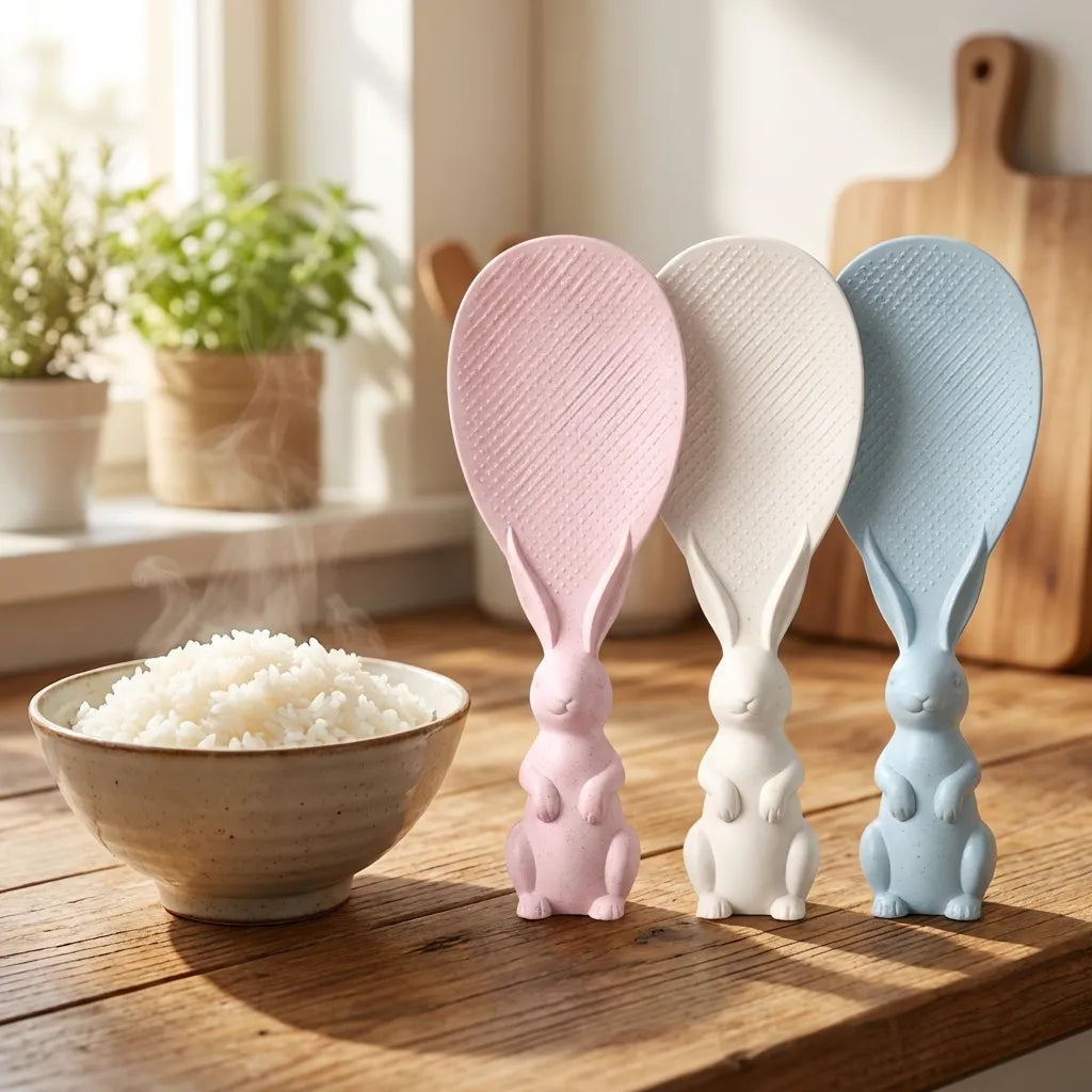 Rabbit Standing Non-Stick  Rice Spoon,Vertical Kitchen Serving Spoon (Pack of 3)