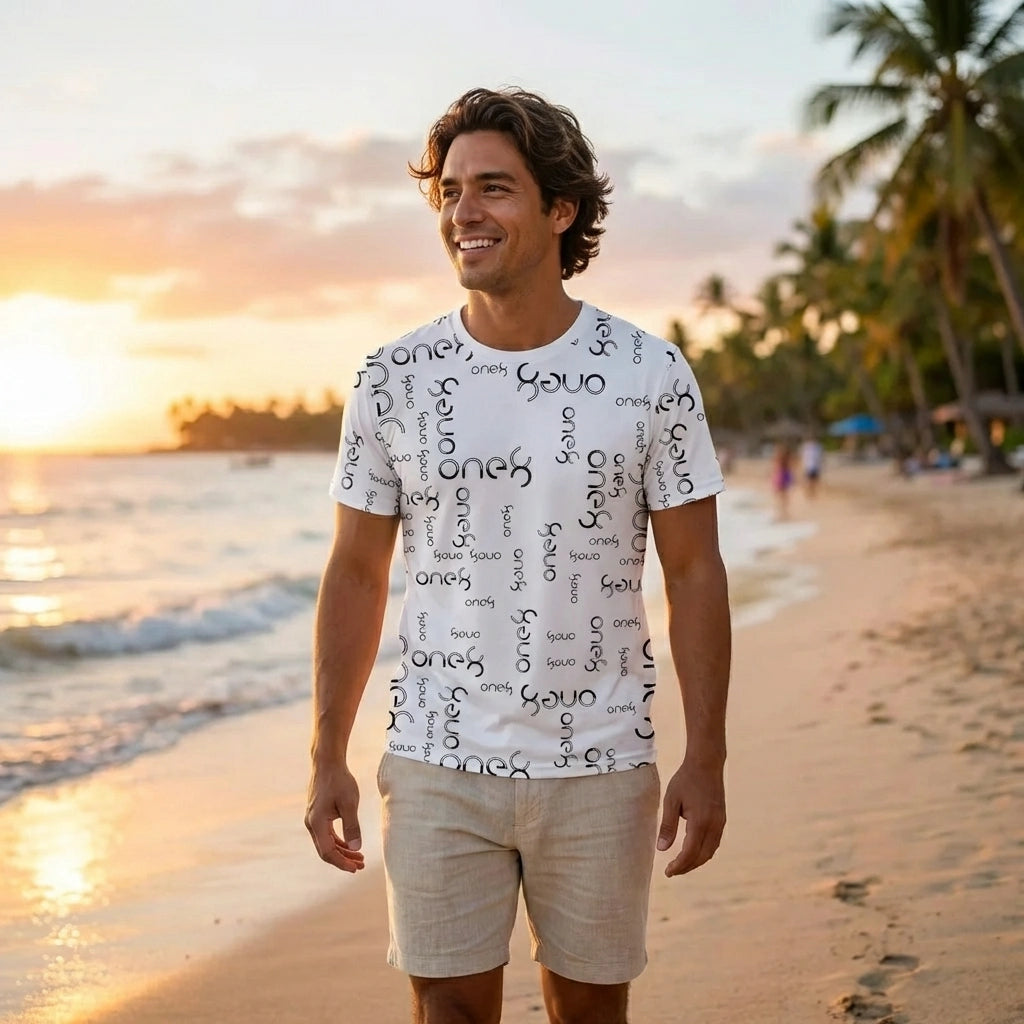 White Printed Polyester Tee