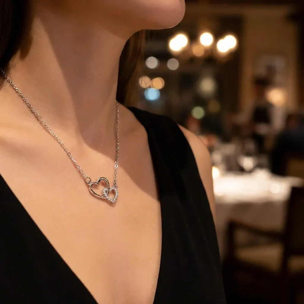 Women's Dual Heart Pendant with Chain Micro Plating