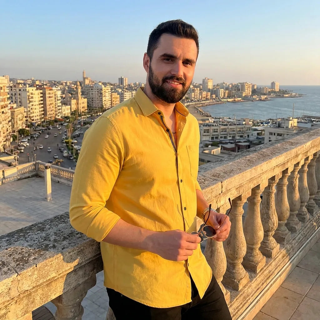 Men's Solid Satin Stylish Casual Shirt Yellow