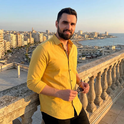 Men's Solid Satin Stylish Casual Shirt Yellow