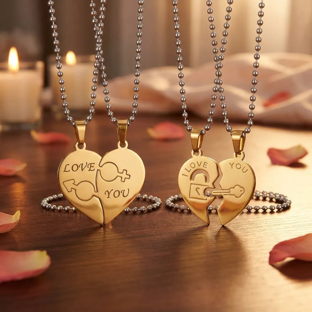 Nest Love You Hearth Shape Gold Plated Pendant Chain For Couple