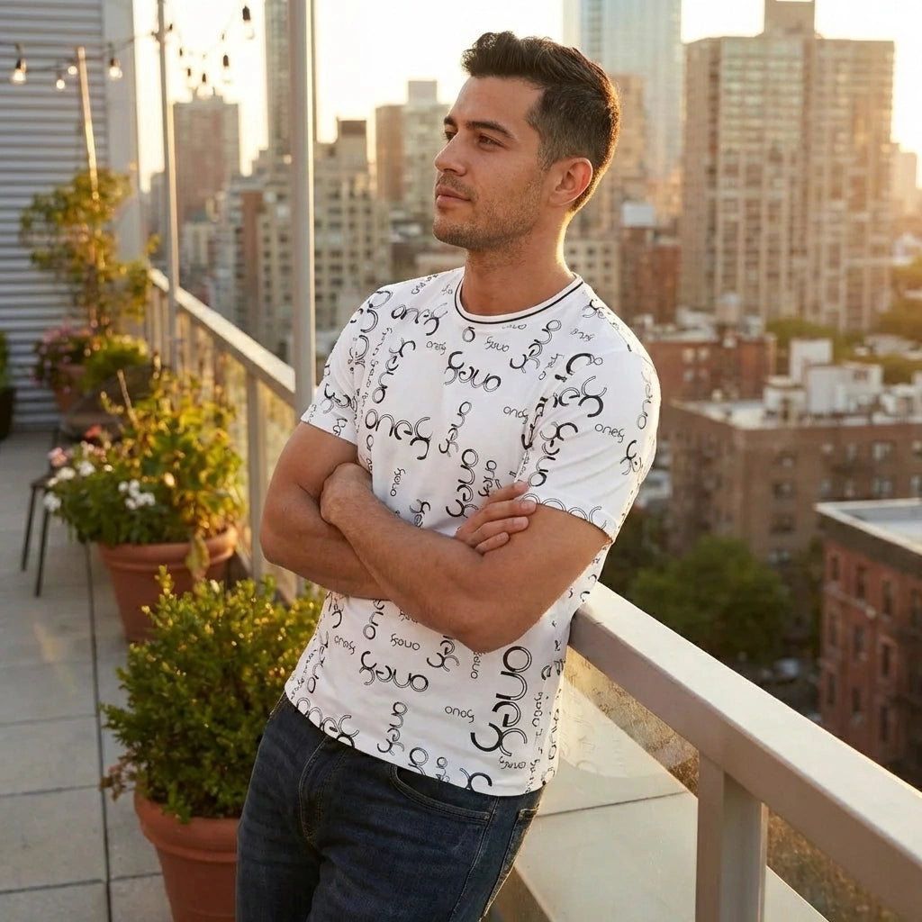 White Printed Polyester Tee