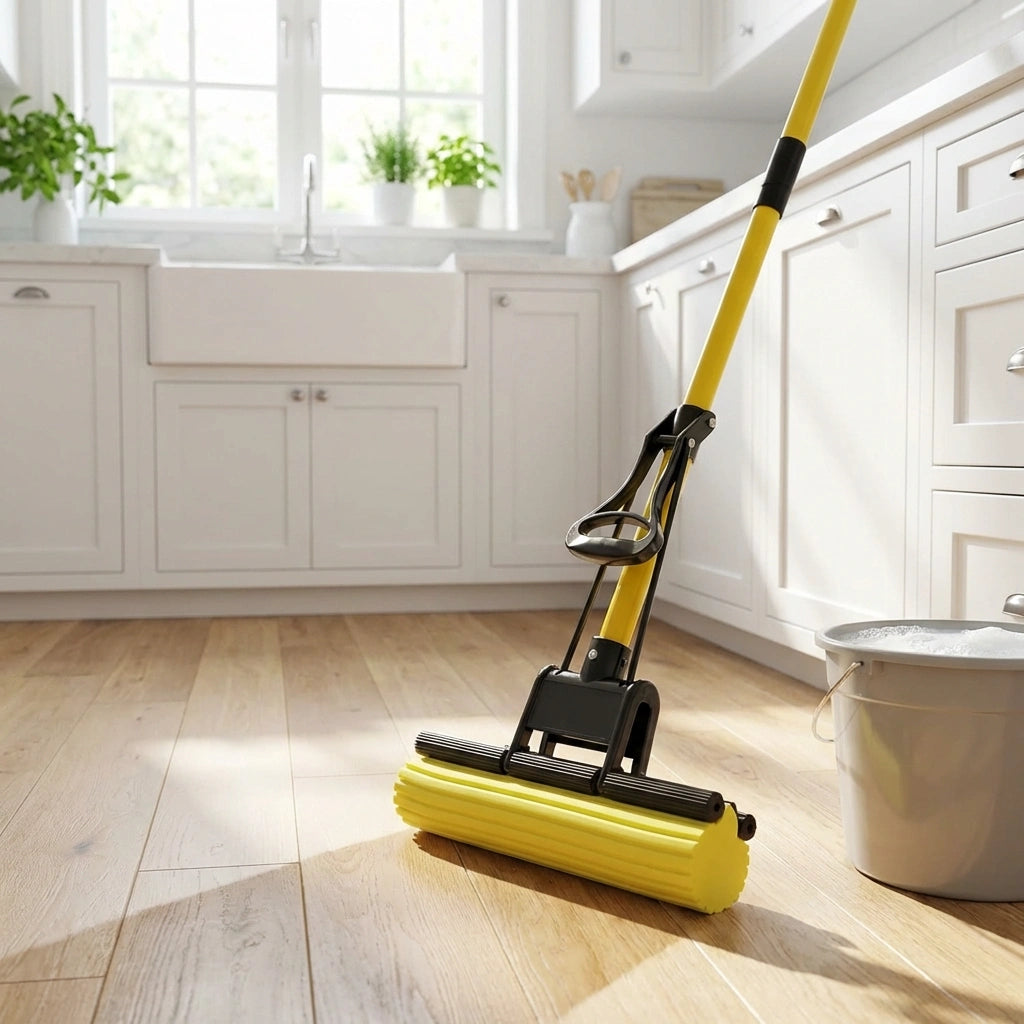 Folding Sponge Mop with Stainless Steel Handle – Easy Wring