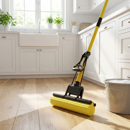 Folding Sponge Mop with Stainless Steel Handle – Easy Wring
