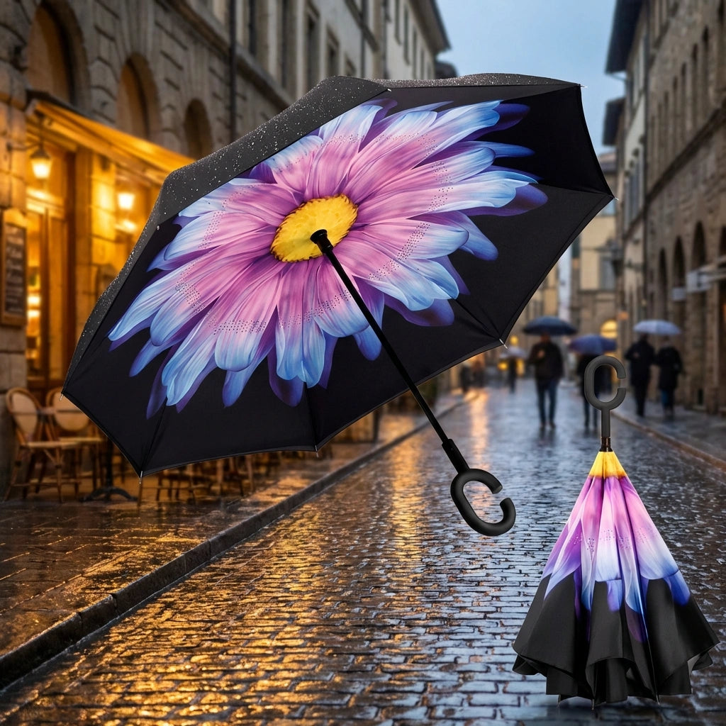 Double Layer Strong waterproof Umbrella with C- Shape Handle