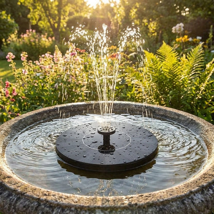 Fountain Solar Power Floating Water Pump for Pool Pond Garden and Patio Plants Round 7V 1.4W (Black)
