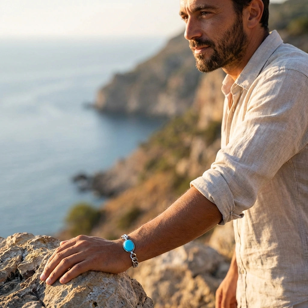Gleaming Beads & Silver Plated Men's Bracelet