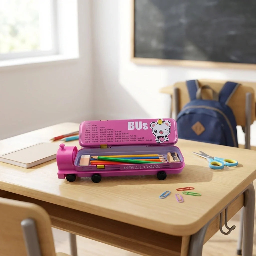 Metal Bus Compass Pencil Box