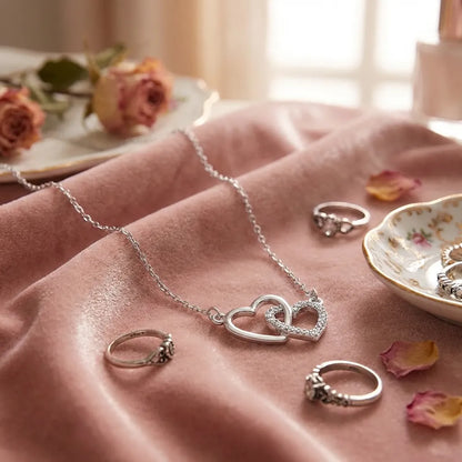 Women's Dual Heart Pendant with Chain Micro Plating