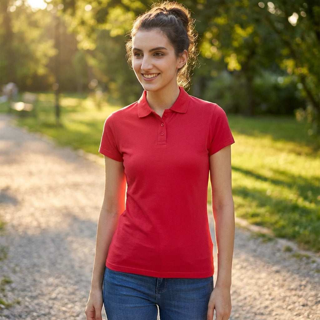Red Cotton Blend Polo Neck Tshirt