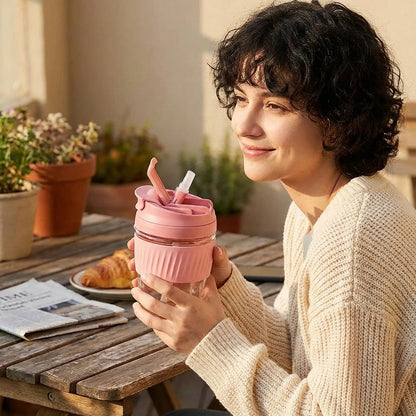 Glass Tumbler with Airtight Lid and Straw