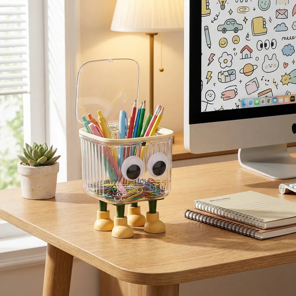 Cute Cartoon Trash Can with Lid