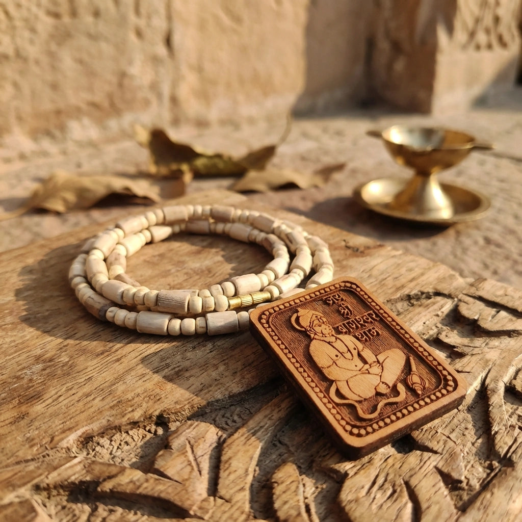 Bageshwar Dham Tulsi Mala with Wooden Hanumanji Locket