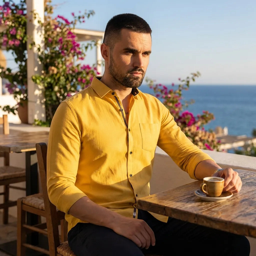 Men's Solid Satin Stylish Casual Shirt Yellow
