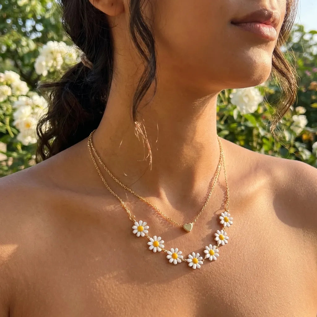 Daisy Heart Layered Necklace