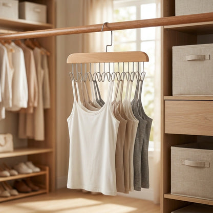 Multifunctional Wooden Hanger with Metal Hooks (Pack of 1)