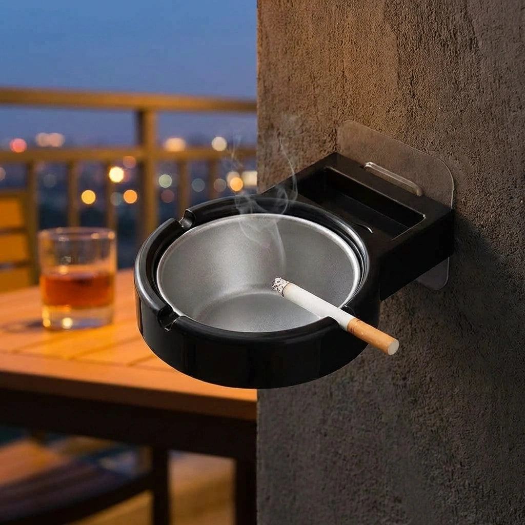 Stainless Steel Wall-Mounted Ashtray & Cigarette Lighter Storage Rack