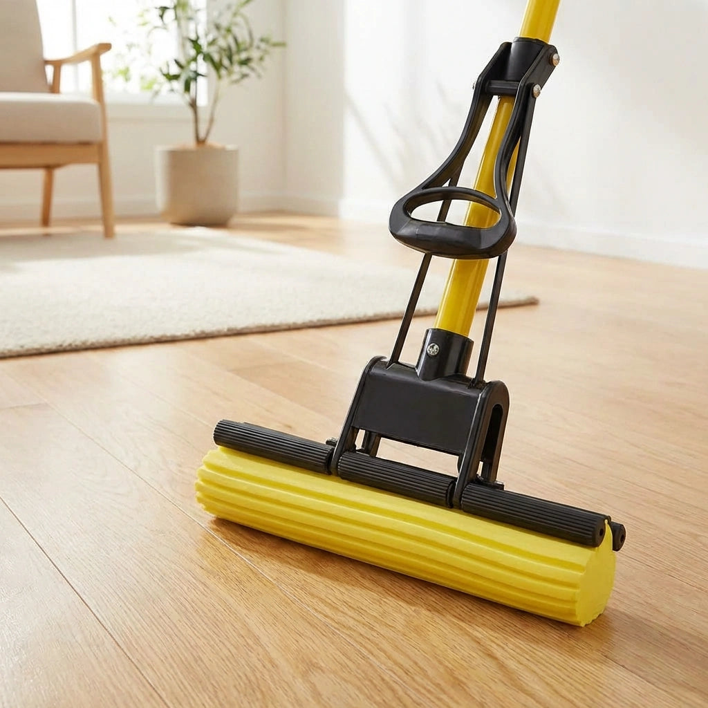 Folding Sponge Mop with Stainless Steel Handle – Easy Wring