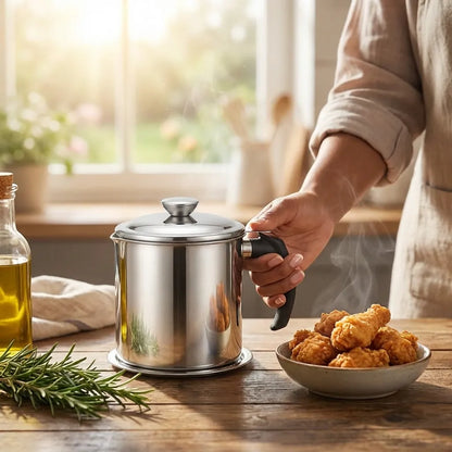 Stainless Steel Oil Pot With Filter & Lid