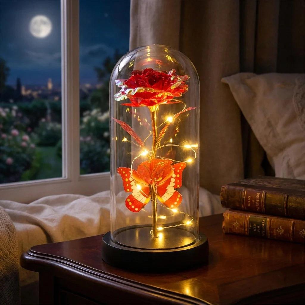 Elegant Led Eternal Rose In Plastic Dome (1 Pc  Battery Not Included)