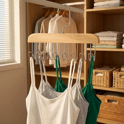 Multifunctional Wooden Hanger with Metal Hooks (Pack of 1)
