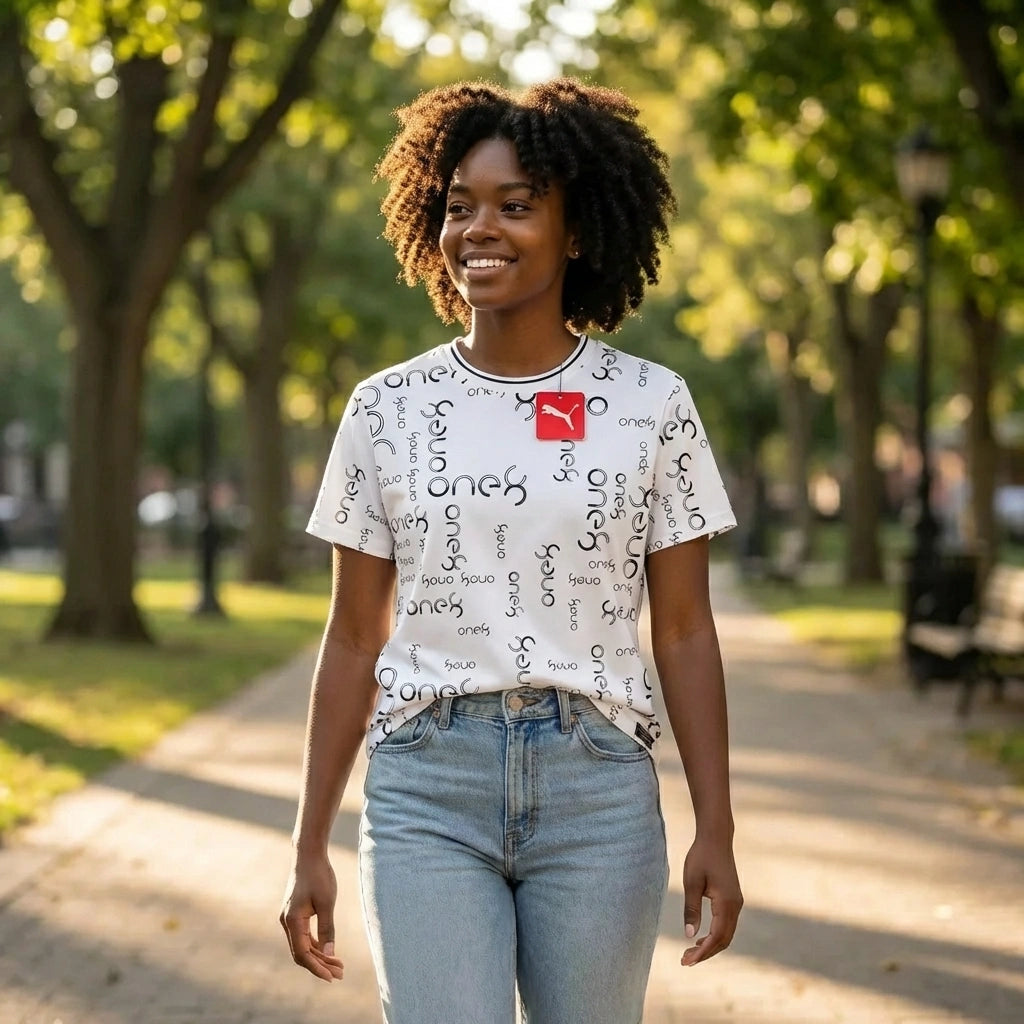 White Printed Polyester Tee