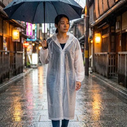 Unisex Hooded Button- Raincoat - Reusable for Adults