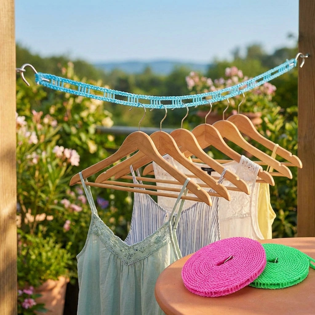 Anti-Slip Clothes Washing Line Drying Nylon Rope with Hooks