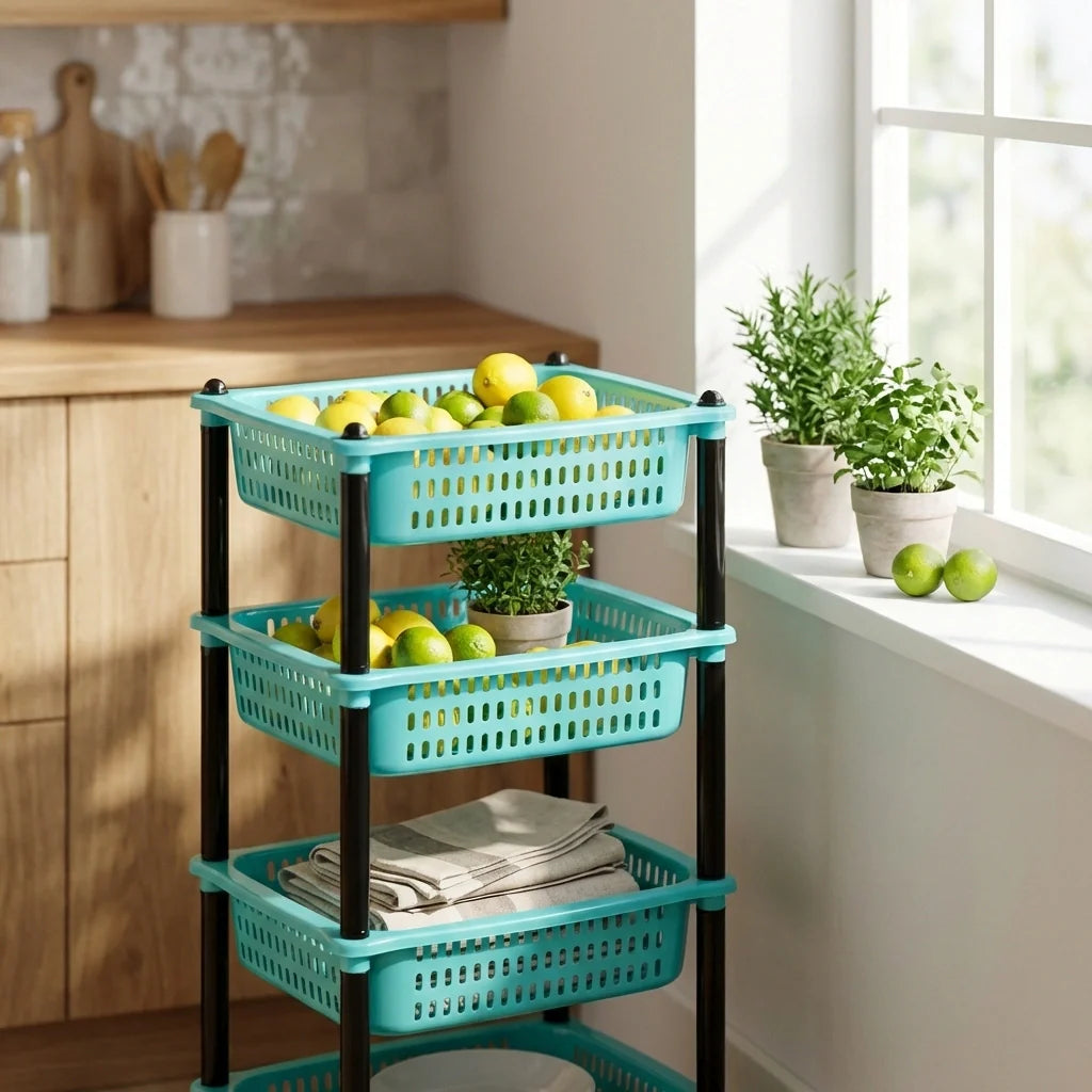 3 Layer Squre Kitchen Trolley Basket